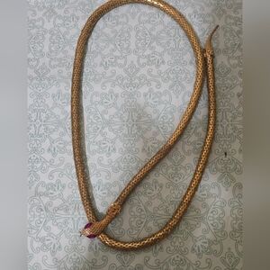 Gold-Tone Snake Chain Necklace with Pink Stone Accents